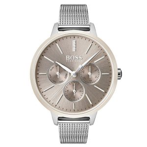 Hugo Boss Silver Mesh Carnation Gold Dial Women's Multi-Function Watch 1502423