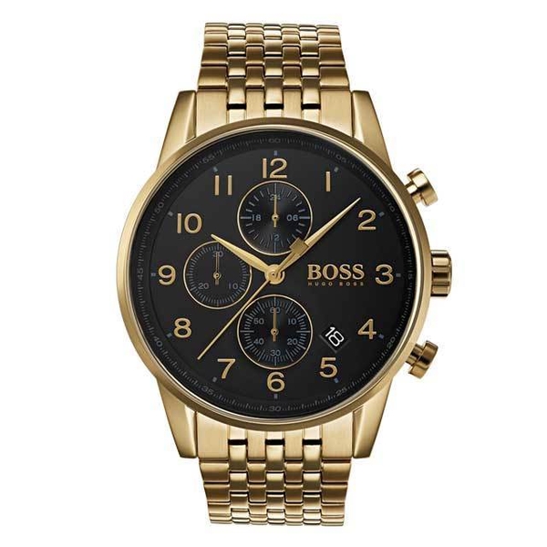 Hugo Boss Stunning Gold Navigator Black Chronograph Stainless Steel Men's Watch 1513531