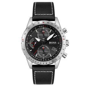 Hugo Boss Pilot Edition Chrono Black Leather Men's Watch 1513853