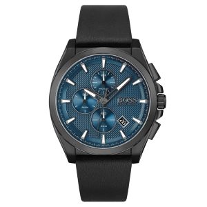 Hugo Boss Black Leather Blue Dial Men's Chronograph Watch 1513883