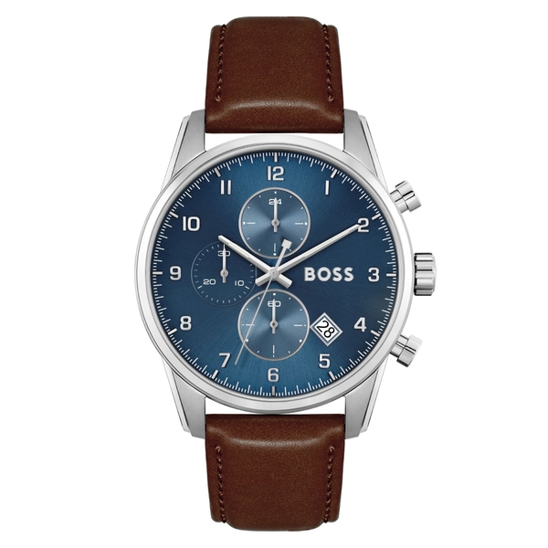 Hugo Boss Brown Leather Blue Dial Men's Chronograph Watch 1513940