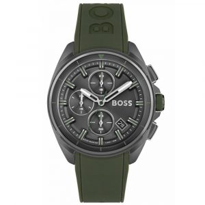 Hugo Boss Volane Chronograph Grey Dial Green Rubber Strap Watch For Men 1513952