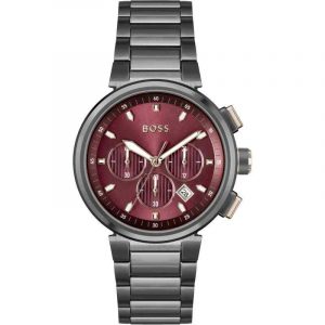 Hugo Boss Grey Steel Red Dial Chronograph Men's Watch 1514000
