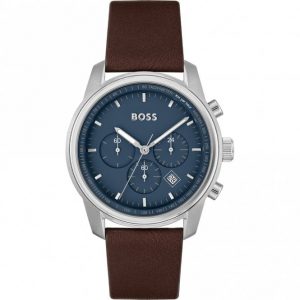Hugo Boss Brown Leather Blue Dial Chronograph Men's Watch 1514002