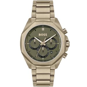 Hugo Boss Beige Gold Steel Olive Green Dial Chronograph Men's Watch 1514019