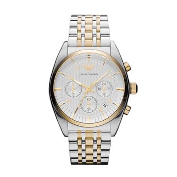 Emporio Armani Classic Silver Dial Two-tone Stainless Steel Chronograph Men's Watch AR0396