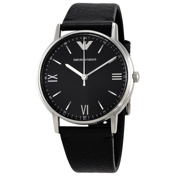 Emporio Armani Kappa Black Dial Black Leather Men's Watch AR11013