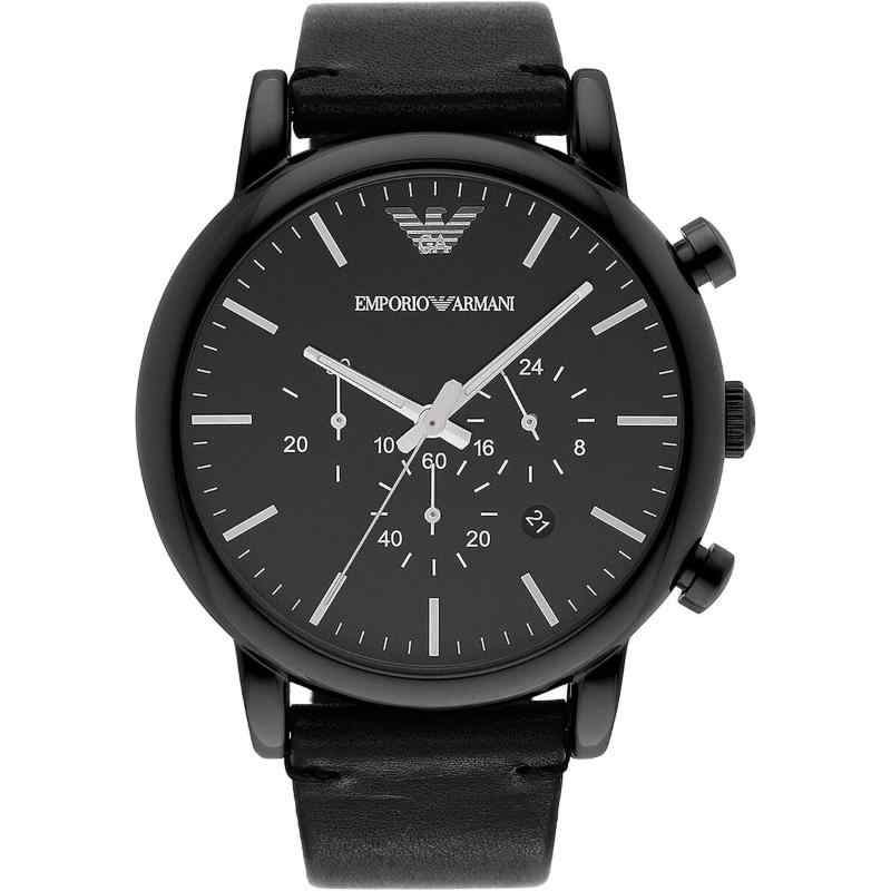 Emporio Armani Men's Watch Luigi AR1918 Round Black Dial Leather Strap