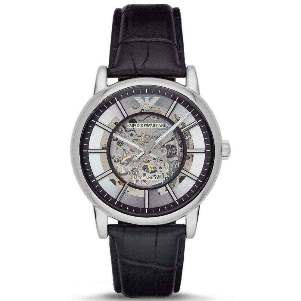 Emporio Armani Luigi Meccanico AR1981 Skeleton Black Leather Watch