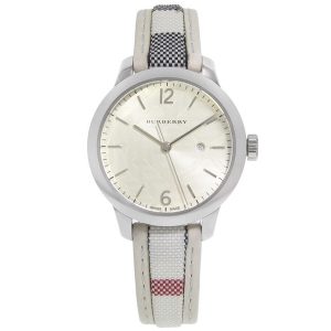 Burberry The Classic BU10113 Women's 32mm Silver Watch with White Leather Strap