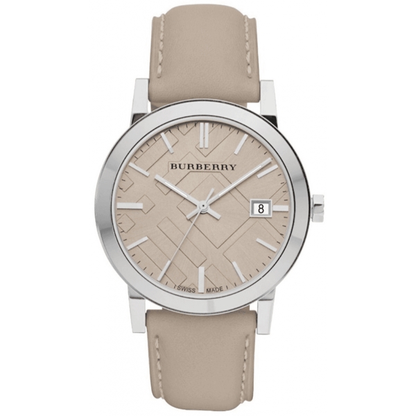 Burberry The City Check Champagne Dial Leather Strap Watch BU9010 (Unisex)