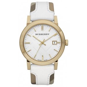 Burberry The City Check Stamped White Gold PVD Watch BU9015 (Unisex)