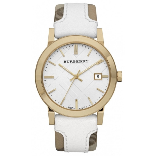 Burberry The City Check Stamped White Gold PVD Watch BU9015 (Unisex)