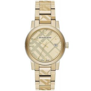 Burberry The City Engraved Check Gold Unisex Watch - 38mm - BU9038