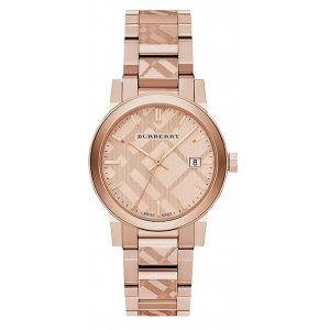 Burberry The City 38mm Rose Gold Engraved Check Watch BU9039 - Unisex