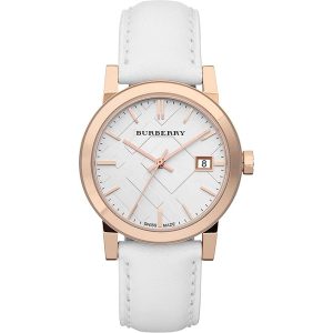 Burberry BU9108 Women's Rose Gold & White Leather Watch - 34mm