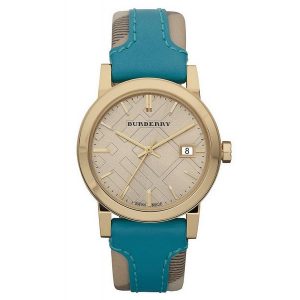 Burberry BU9112 Women's Gold-Tone Quartz Watch with Turquoise Leather Strap