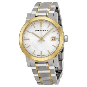Burberry BU9115 Two-Tone Ladies Watch - Silver Check Dial