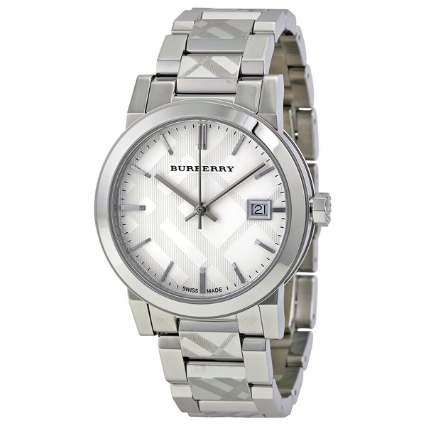 Burberry BU9144 Women's Silver Check Stamped Dial Stainless Steel Watch