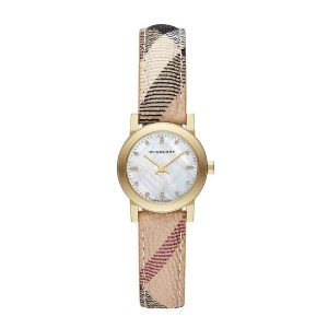 Burberry The City Petite Women's Watch with Mother of Pearl Dial - Silver/Beige Leather (BU9226)