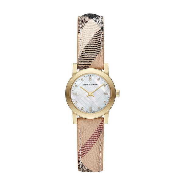 Burberry The City Petite Women's Watch with Mother of Pearl Dial - Silver/Beige Leather (BU9226)