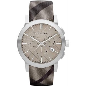 Burberry The City Chronograph Men's Watch - 42mm, Beige Leather Strap (BU9358)