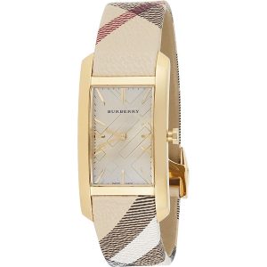 Burberry Pioneer BU9407 Petite Women's Gold Rectangle Watch - Brown Leather Strap