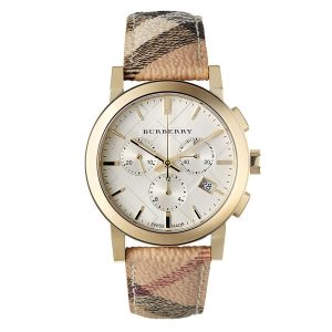 Burberry Haymarket Chronograph Gold 38mm Watch - White Dial (BU9752)