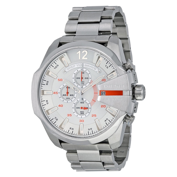 Diesel Mega Chief Chronograph White Dial Men's Watch - Silver Tone (DZ4328)