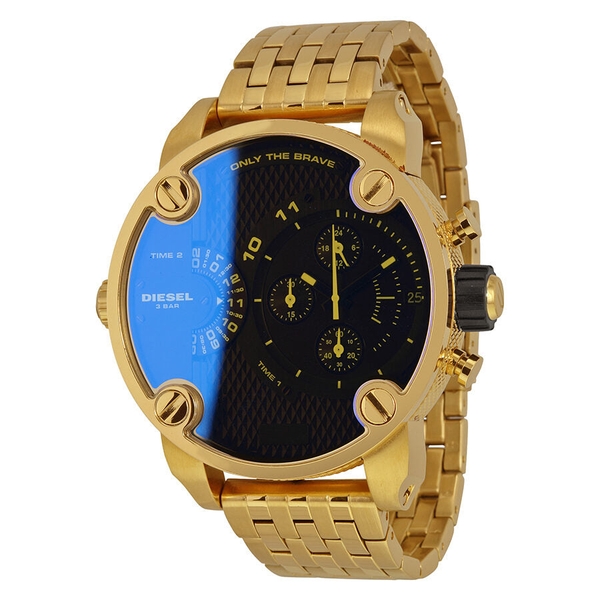Diesel Little Daddy Men's Chronograph Gold-Tone Watch with Black Dual Time Dial (DZ7347)