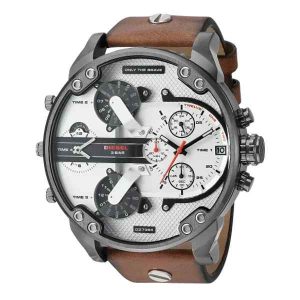 Diesel DZ7394 Men's Oversized Silver & Brown Leather Watch
