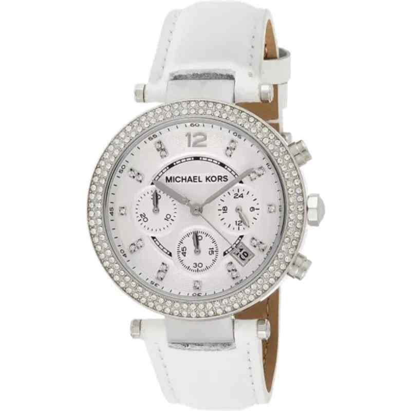 Michael Kors MK2277 Women's Silver and White Leather Watch 39mm
