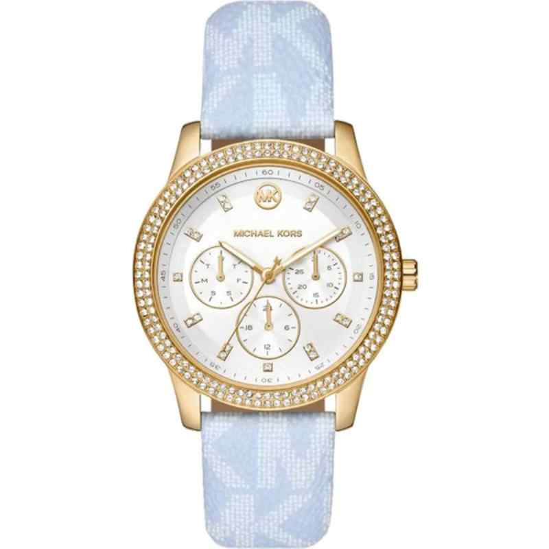 Michael Kors Tibby 40mm Pale Ocean Leather Strap Watch Gold/White MK2965
