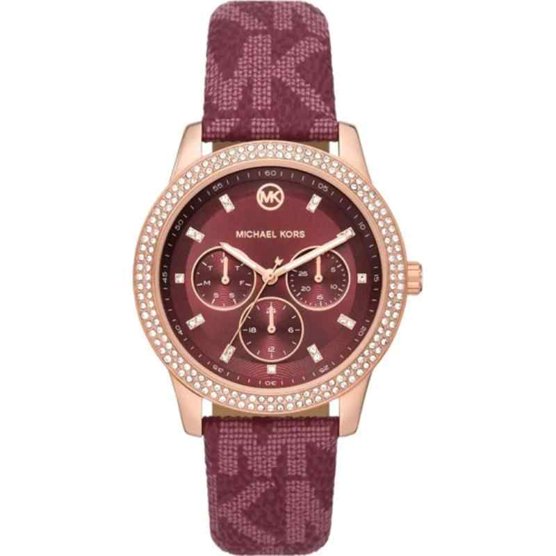 Michael Kors Tibby Red Leather Watch Rose Gold & Crystals MK2967