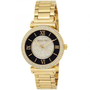 Michael Kors Catlin MK3338 Women's Gold Tone Watch with Black Dial