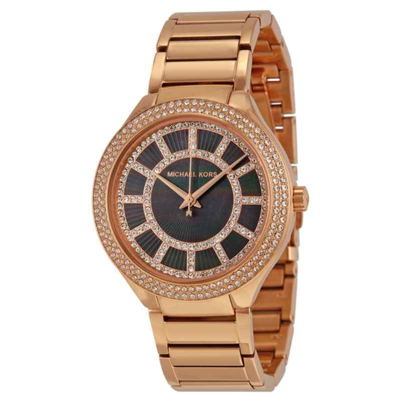 Michael Kors Kerry Rose Gold Tone Watch with Black Mother of Pearl Dial MK3397