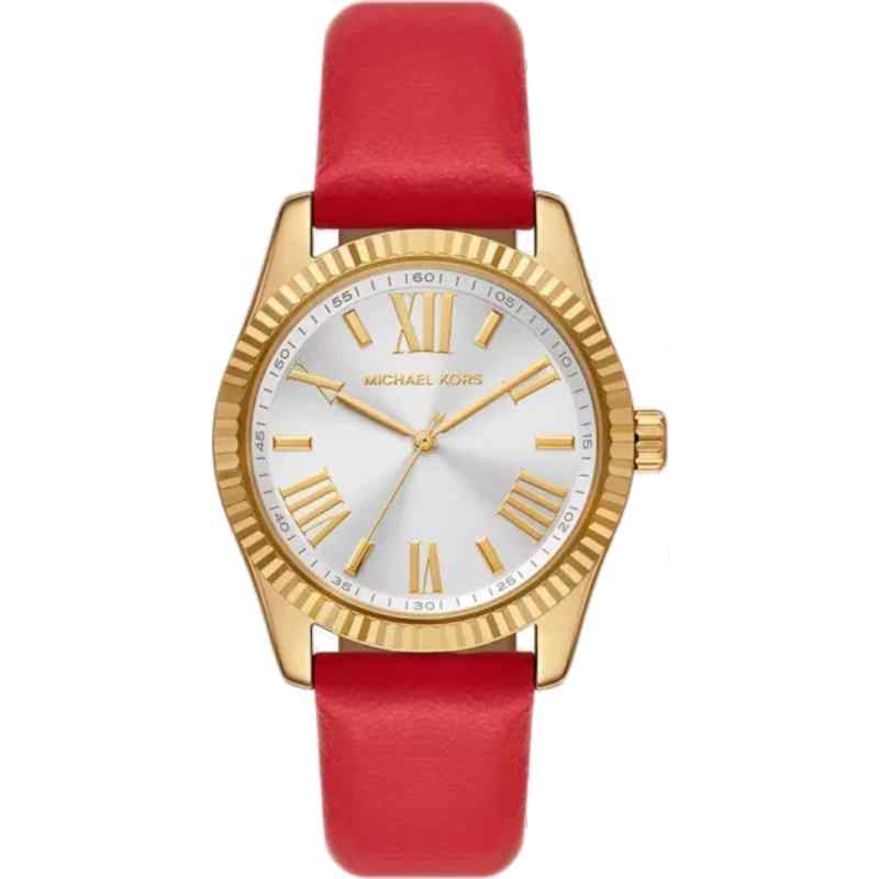 Michael Kors Lexington MK4747 Women's Watch White Dial Red Leather Strap