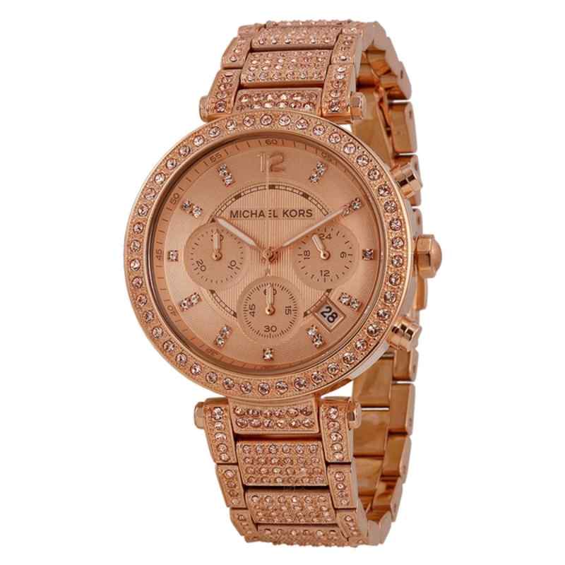 Michael Kors Uptown Glam Parker Chronograph Rose Gold Tone Watch MK5663