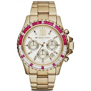 Michael Kors Everest Yellow Gold Red GemSet Chronograph Watch MK5871
