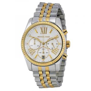 Michael Kors Lexington Two Tone Chronograph Watch Mother of Pearl Dial MK5955