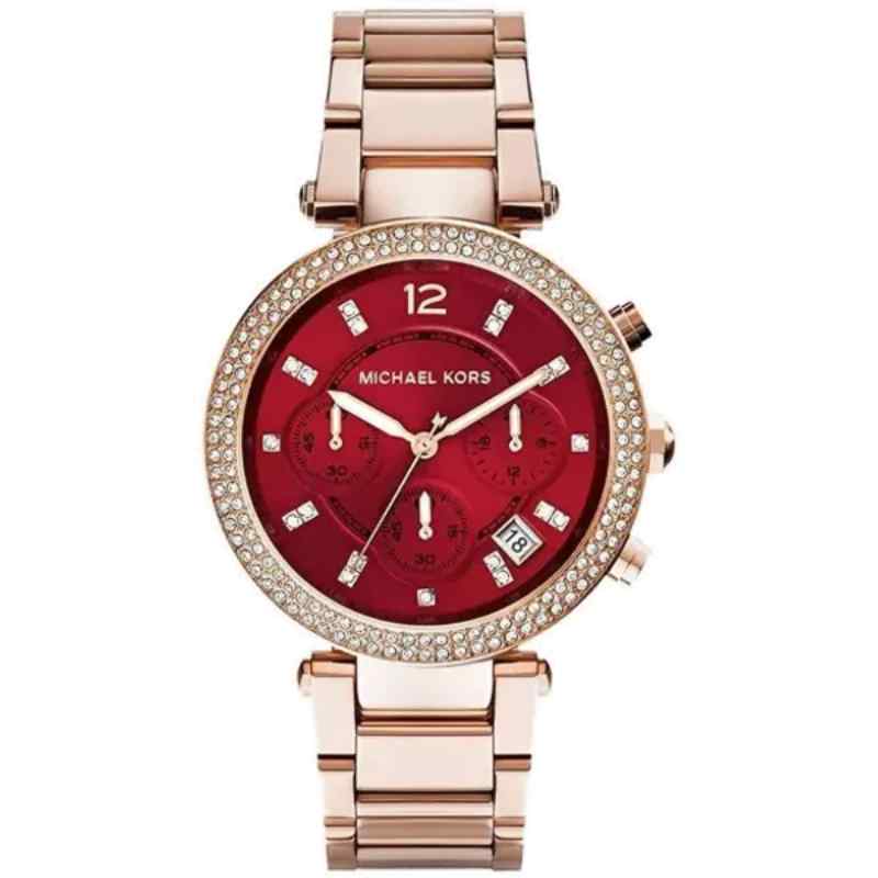 Michael Kors Women's MK6106 Rose Gold and Red Chronograph Watch
