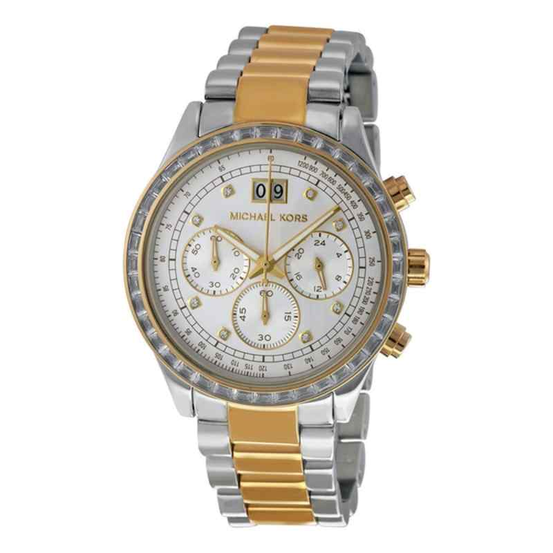 Michael Kors Brinkley Chronograph Silver Dial Two Tone Ladies' Watch MK6188