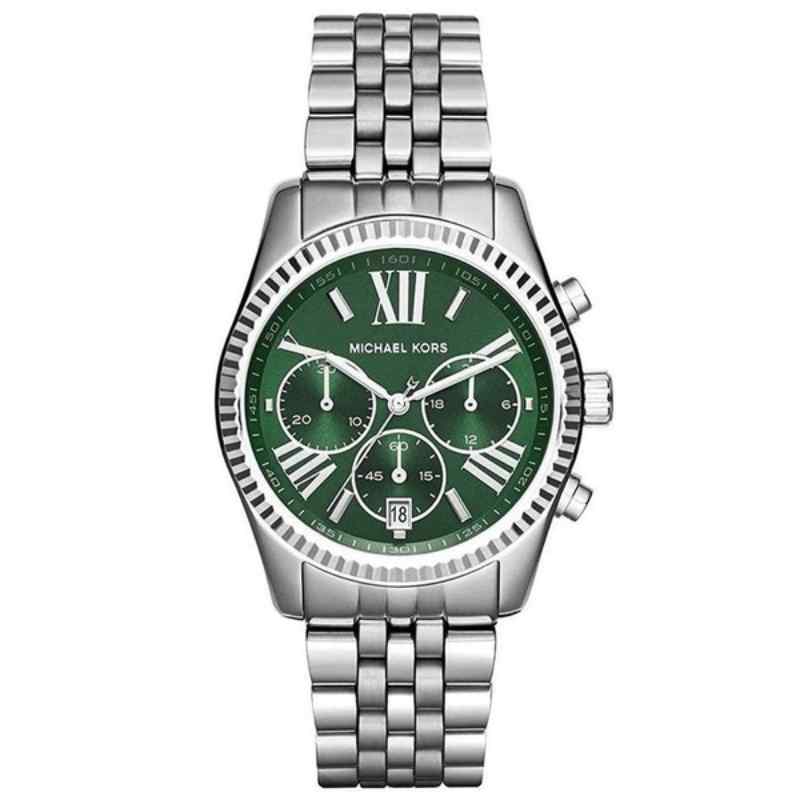 Michael Kors Lexington Women's Silver & Green Chronograph Watch 38mm MK6222