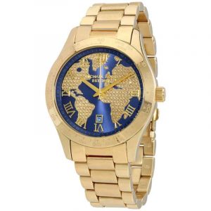 Michael Kors Layton Blue Crystal Pave Globe Dial Gold Tone Ladies' Watch MK6243