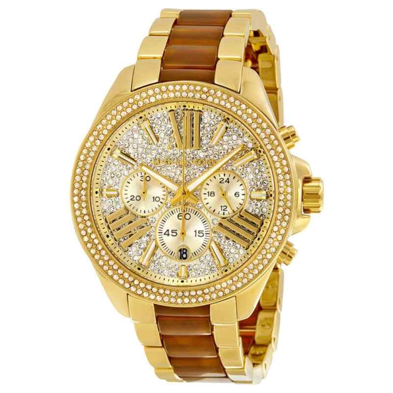 Michael Kors Wren Gold Tone & Tortoise Acetate Crystal Chronograph Watch MK6294