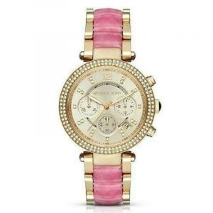 Michael Kors Parker Chronograph Gold Tone Watch with Pink Acetate Accents MK6363