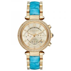 Michael Kors Parker Chronograph Gold Tone & Blue Acetate Women's Watch MK6364