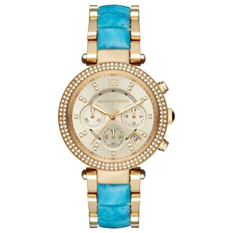 Michael Kors Parker Chronograph Gold Tone & Blue Acetate Women's Watch MK6364