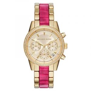 Michael Kors Ritz Chronograph Pink & Gold Tone Stainless Steel Women's Watch MK6517