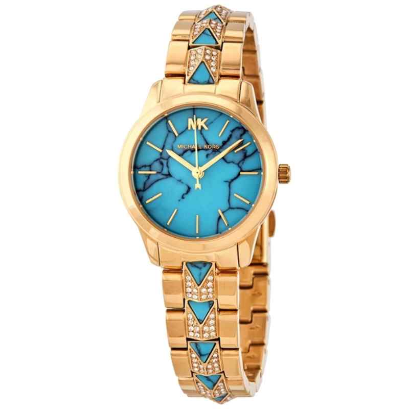 Michael Kors Petite Runway Mercer Gold Tone & Turquoise Watch MK6673